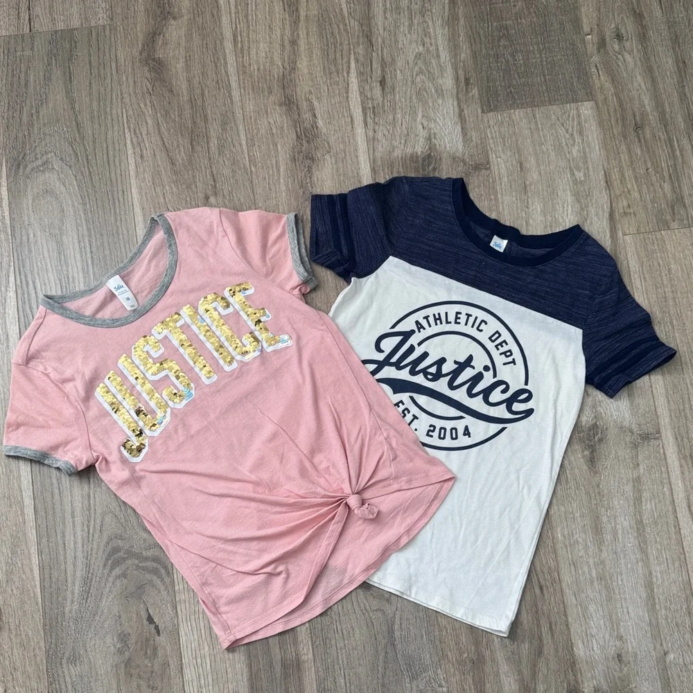 Justice Girl Bundle Pink and Navy Short Sleeve Tees Size 10